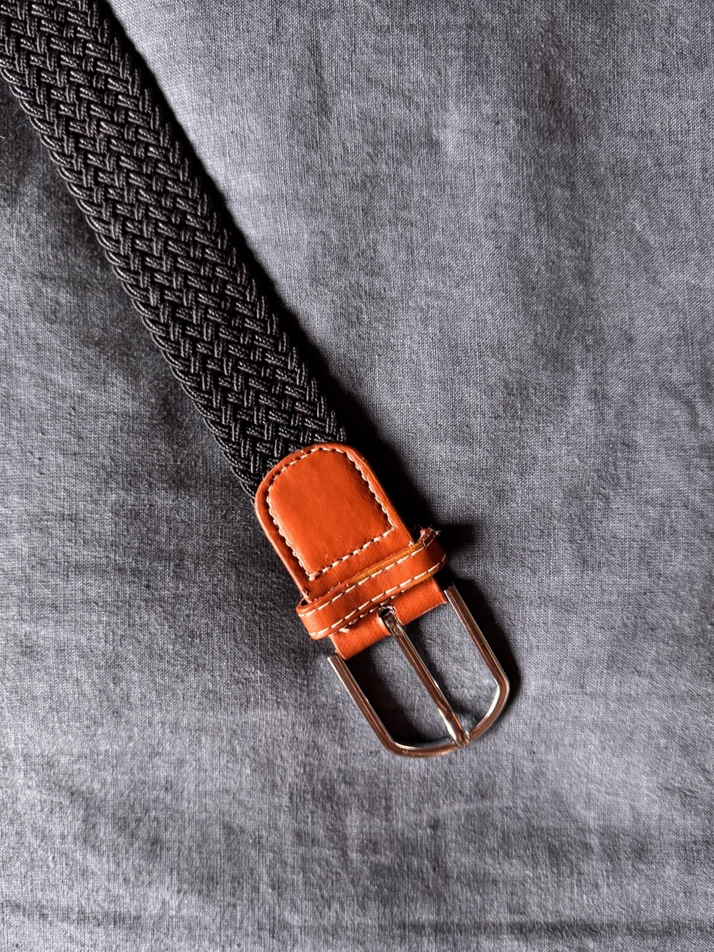 Descendant of Thieves Woven Navy Belt with Brown Leather Trim (32)